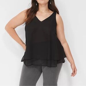 NWT Lane Bryant Swing Sleeveless Double-Layer Shell Tank Sheer Chiffon V-Neck